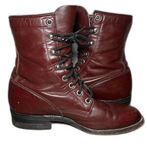 Justin L0510 Vintage BURGUNDY Women Size 5B Cowgirl Roper Western Boots Lace Up